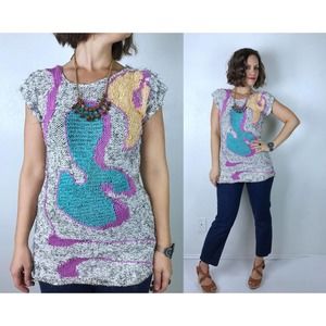 vintage 80s THE BLOB fuzzy Skinny SWEATER xs/s knit top abstract fringe jumper